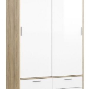 Line Oak Effect and White Gloss 2 Door 4 Drawer Sliding Wardrobe