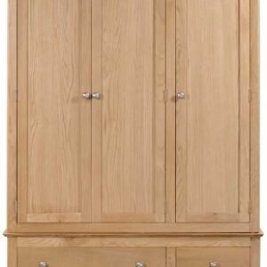 Lowell Natural Oak Triple Wardrobe, 3 Doors with 2 Bottom Storage Drawers