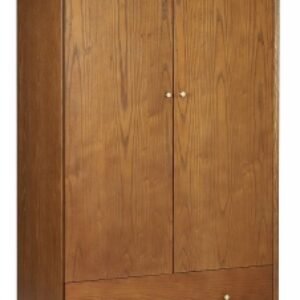 Lowry Cherry Wood Retro Style 2 Door 1 Drawer Double Wardrobe