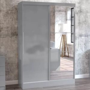 Lynn Mirrored Sliding Wardrobe In Grey High Gloss