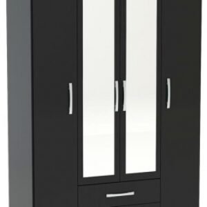 Lynx Black 4 Door Mirrored Wardrobe - 2 Drawers