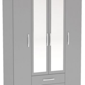 Lynx Grey 4 Door Mirrored Wardrobe - 2 Drawers