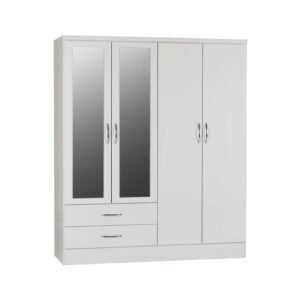 Mark Oak Wooden Wardrobe With 4 Doors 2 Drawers White Gloss Front