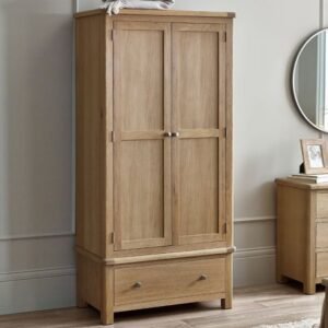 Merritt Wooden Wardrobe With 2 Doors 1 Drawer In Limed Oak