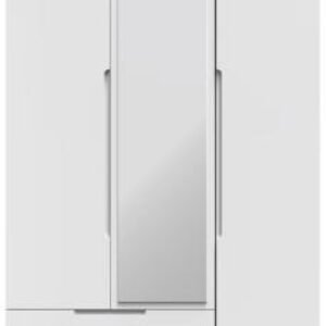 Milan White Gloss 3 Door Tall Combi Wardrobe - 1 Mirror and LHF 2 Drawers