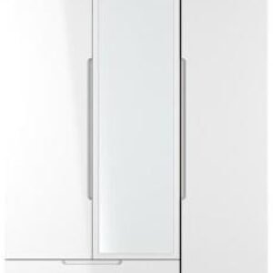 Milan White Gloss and Oak Effect 3 Door Tall Combi Wardrobe - 1 Mirror and LHF 2 Drawers