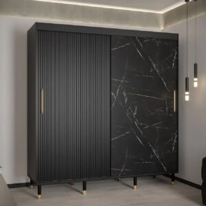 Millwall Wooden Wardrobe 200cm With 2 Sliding Doors In Black