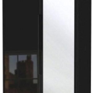 Monaco Black Gloss 2 Door Tall Combi Wardrobe - 1 Mirror