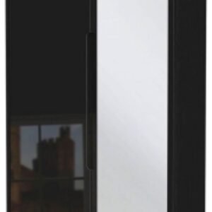 Monaco Black Gloss 2 Door Tall Wardrobe - 1 Mirror