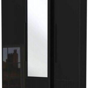 Monaco Black Gloss 3 Door Tall Combi Wardrobe - 1 Mirror