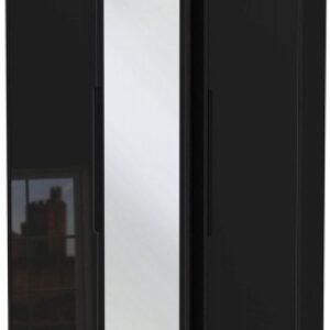 Monaco Black Gloss 3 Door Tall Triple Wardrobe - 1 Mirror