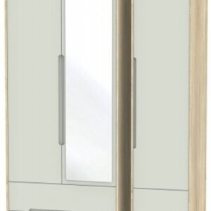 Monaco Cashmere and Oak Effect 3 Door Tall Combi Wardrobe - 1 Mirror