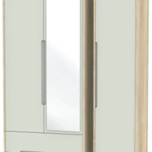 Monaco Cashmere and Oak Effect 3 Door Tall Combi Wardrobe - 1 Mirror and LHF 2 Drawers