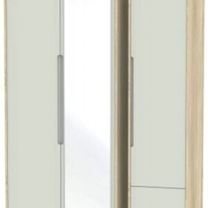 Monaco Cashmere and Oak Effect 3 Door Tall Combi Wardrobe - 1 Mirror and RHF 2 Drawers