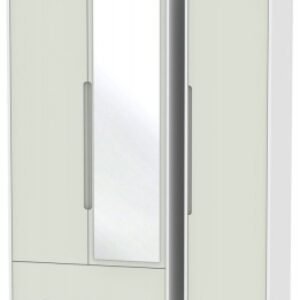 Monaco Cashmere and White 3 Door Tall Combi Wardrobe - 1 Mirror and LHF 2 Drawers