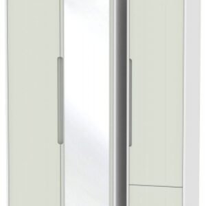 Monaco Cashmere and White 3 Door Tall Combi Wardrobe - 1 Mirror and RHF 2 Drawers