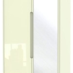 Monaco Cream Gloss 2 Door Tall Combi Wardrobe - 1 Mirror