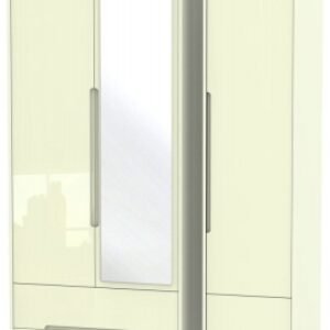 Monaco Cream Gloss 3 Door Tall Combi Wardrobe - 1 Mirror