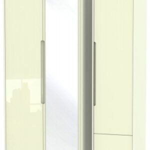 Monaco Cream Gloss 3 Door Tall Combi Wardrobe - 1 Mirror and RHF 2 Drawers