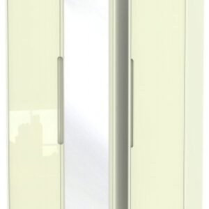 Monaco Cream Gloss 3 Door Tall Triple Wardrobe - 1 Mirror