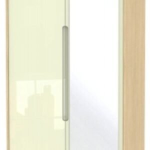 Monaco Cream Gloss and Light Oak 2 Door Tall Wardrobe - 1 Mirror