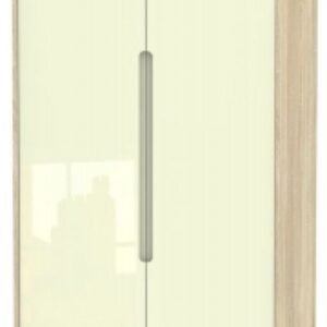 Monaco Cream Gloss and Oak Effect 2 Door 2 Drawer Tall Wardrobe