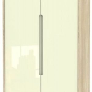 Monaco Cream Gloss and Oak Effect 2 Door Plain Tall Wardrobe