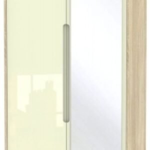 Monaco Cream Gloss and Oak Effect 2 Door Tall Wardrobe - 1 Mirror