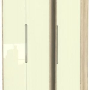 Monaco Cream Gloss and Oak Effect 3 Door Tall Triple Wardrobe