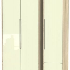 Monaco Cream Gloss and Oak Effect 3 Door Tall Triple Wardrobe - RHF 2 Drawers