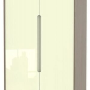 Monaco Cream Gloss and Toronto Walnut 2 Door Plain Tall Wardrobe