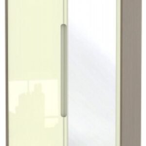 Monaco Cream Gloss and Toronto Walnut 2 Door Tall Combi Wardrobe - 1 Mirror