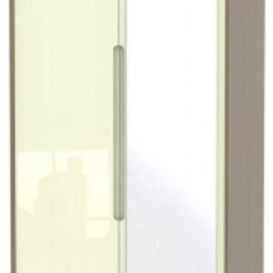 Monaco Cream Gloss and Toronto Walnut 2 Door Tall Wardrobe - 1 Mirror