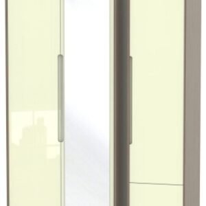 Monaco Cream Gloss and Toronto Walnut 3 Door Tall Combi Wardrobe - 1 Mirror and RHF 2 Drawers