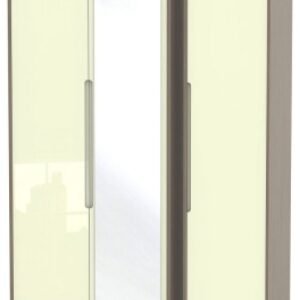 Monaco Cream Gloss and Toronto Walnut 3 Door Tall Triple Wardrobe - 1 Mirror