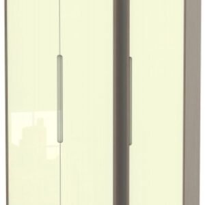 Monaco Cream Gloss and Toronto Walnut 3 Door Tall Triple Wardrobe