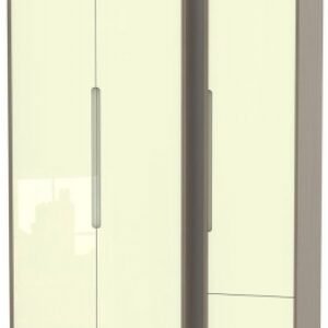 Monaco Cream Gloss and Toronto Walnut 3 Door Tall Triple Wardrobe - RHF 2 Drawers