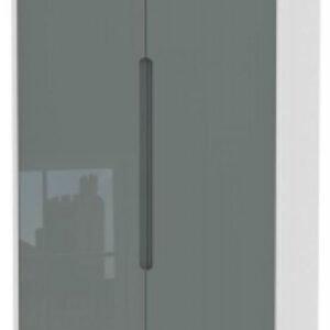 Monaco Grey Gloss and White 2 Door Plain Tall Wardrobe