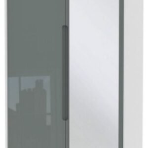 Monaco Grey Gloss and White 2 Door Tall Wardrobe - 1 Mirror