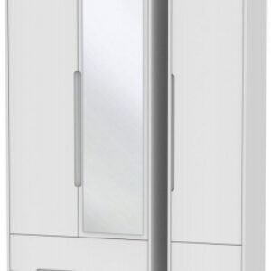 Monaco White 3 Door Tall Combi Wardrobe - 1 Mirror