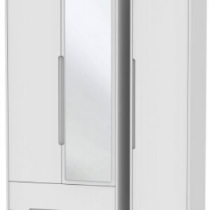 Monaco White 3 Door Tall Combi Wardrobe - 1 Mirror and LHF 2 Drawers