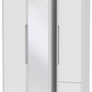 Monaco White 3 Door Tall Combi Wardrobe - 1 Mirror and RHF 2 Drawers