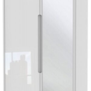 Monaco White Gloss 2 Door Tall Combi Wardrobe - 1 Mirror