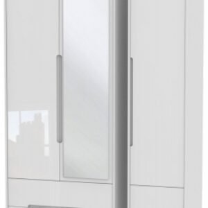 Monaco White Gloss 3 Door Tall Combi Wardrobe - 1 Mirror