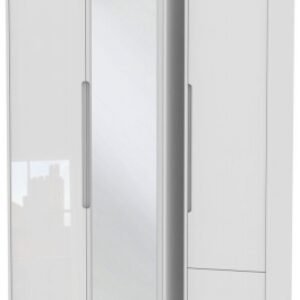 Monaco White Gloss 3 Door Tall Combi Wardrobe - 1 Mirror and RHF 2 Drawers