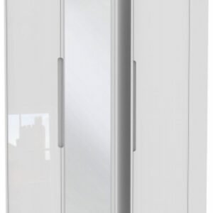 Monaco White Gloss 3 Door Tall Triple Wardrobe - 1 Mirror