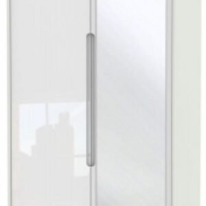 Monaco White Gloss and Cashmere 2 Door Tall Combi Wardrobe - 1 Mirror