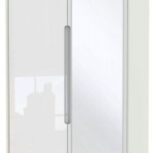 Monaco White Gloss and Cashmere 2 Door Tall Wardrobe - 1 Mirror