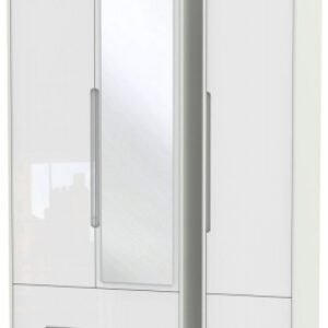 Monaco White Gloss and Cashmere 3 Door Tall Combi Wardrobe - 1 Mirror