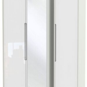 Monaco White Gloss and Cashmere 3 Door Tall Triple Wardrobe - 1 Mirror